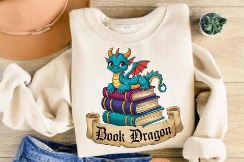 Funny Book Lover PNG Book Reading Dragon Sublimation Design Sublimation Regulrcrative 