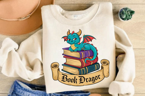 Funny Book Lover PNG Book Reading Dragon Sublimation Design Sublimation Regulrcrative 