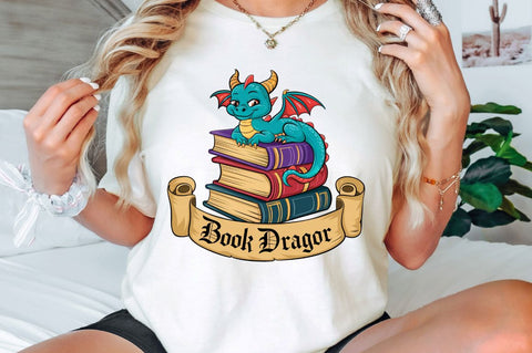 Funny Book Lover PNG Book Reading Dragon Sublimation Design Sublimation Regulrcrative 