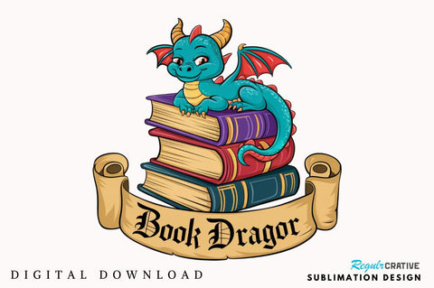 Funny Book Lover PNG Book Reading Dragon Sublimation Design Sublimation Regulrcrative 