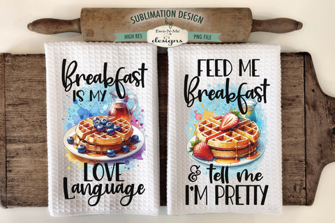 Funny Breakfast Waffles Kitchen Towel Sublimation Designs Sublimation Ewe-N-Me Designs 