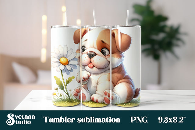 Funny bulldog dog flower daisy tumbler wrap sublimation Sublimation Svetana Studio 