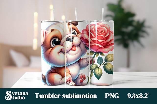 Funny bulldog dog flower rose tumbler sublimation Sublimation Svetana Studio 