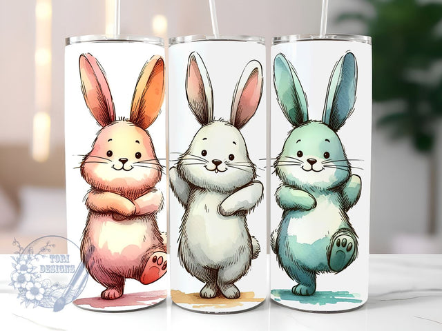 Funny Bunny Trio Watercolor 20 oz Skinny Tumbler Sublimation Design, Happy Easter Tumbler Png, Straight & Tapered Tumbler Wrap, Instant Digital Download Sublimation ToriDesigns 
