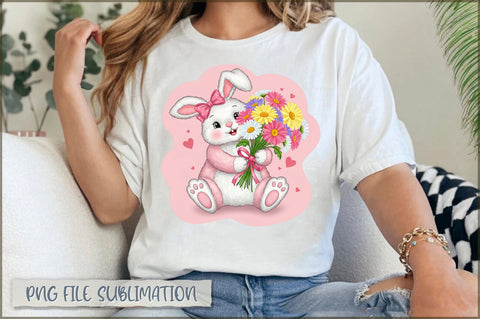 Funny Bunny with Flowers PNG Sublimation Shetara Begum 