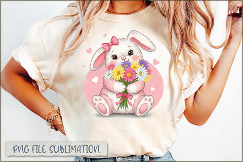 Funny Bunny with Flowers PNG Sublimation Shetara Begum 