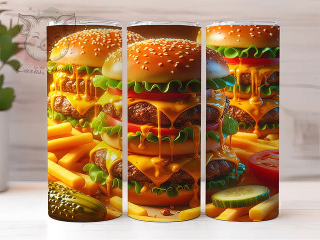 Funny Burger Fries Tumbler, Funny Food Pattern, Burger Fries Design, 20Oz Sublimation Wrap, Silly Snack Art, Fast Food Texture, Tumbler Sublimation Sublimation Lara' s Designs 