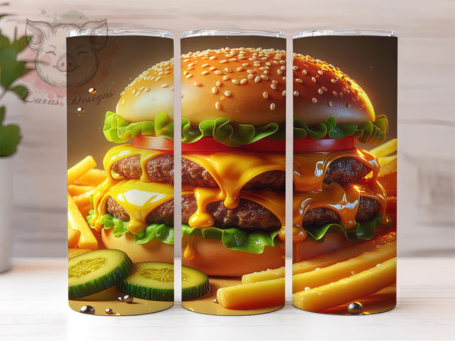 Funny Burger Fries Tumbler, Funny Food Pattern, Burger Fries Design, 20Oz Sublimation Wrap, Silly Snack Art, Fast Food Texture, Tumbler Sublimation Sublimation Lara' s Designs 