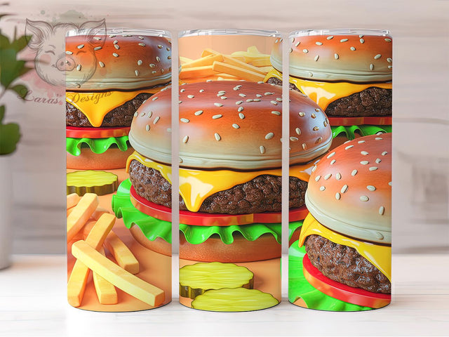 Funny Burger Fries Tumbler, Funny Food Pattern, Burger Fries Design, 20Oz Sublimation Wrap, Silly Snack Art, Fast Food Texture, Tumbler Sublimation Sublimation Lara' s Designs 