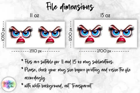 Funny Cartoon face Mug Wrap, 11 oz mug wrap with 3D funny face Sublimation Designs by Ira 