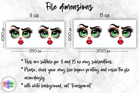 Funny Cartoon face Mug Wrap, 11 oz mug wrap with 3D funny face Sublimation Designs by Ira 