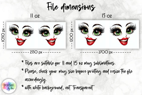 Funny Cartoon face Mug Wrap, 11 oz mug wrap with 3D funny face Sublimation Designs by Ira 