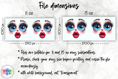 Funny Cartoon face Mug Wrap, 11 oz mug wrap with 3D funny face Sublimation Designs by Ira 