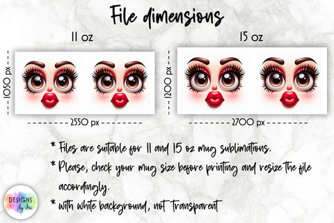 Funny Cartoon face Mug Wrap, 11 oz mug wrap with 3D funny face Sublimation Designs by Ira 