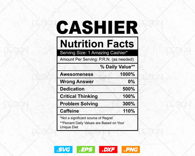 Funny Cashier Nutrition Facts Editable Vector T-shirt Design in Ai Svg Png Files, Cashier Svg, Cashier Cricut Cutting Files SVG DesignDestine 