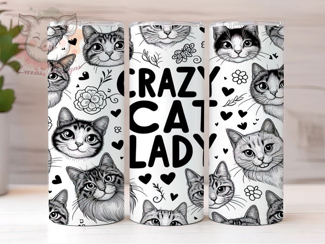 Funny Cat 20oz Tumbler Png, Straight & Tapered Tumbler Png, Crazy Cat Lady Tumbler Png, Digital Download PNG Sublimation Lara' s Designs 