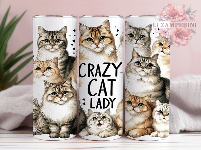Funny Cat 20oz Tumbler Wrap PNG, Crazy Cat Lady Tumbler Png, Straight & Tapered Tumbler Wrap, Instant Digital Download Sublimation Li Zamperini 