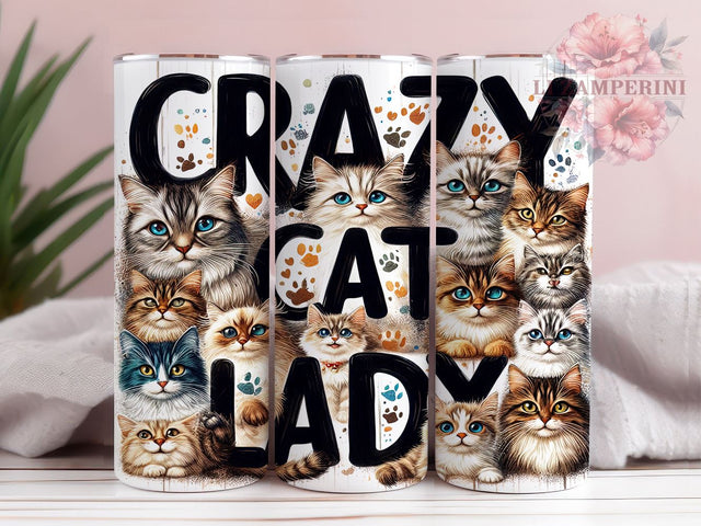 Funny Cat 20oz Tumbler Wrap PNG, Crazy Cat Lady Tumbler Png, Straight & Tapered Tumbler Wrap, Instant Digital Download Sublimation Li Zamperini 