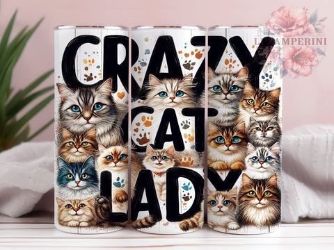 Funny Cat 20oz Tumbler Wrap PNG, Crazy Cat Lady Tumbler Png, Straight & Tapered Tumbler Wrap, Instant Digital Download Sublimation Li Zamperini 