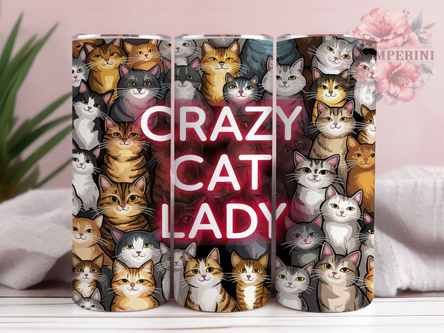 Funny Cat 20oz Tumbler Wrap PNG, Crazy Cat Lady Tumbler Png, Straight & Tapered Tumbler Wrap, Instant Digital Download Sublimation Li Zamperini 