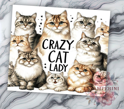 Funny Cat 20oz Tumbler Wrap PNG, Crazy Cat Lady Tumbler Png, Straight & Tapered Tumbler Wrap, Instant Digital Download Sublimation Li Zamperini 