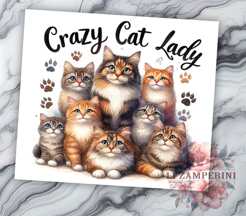 Funny Cat 20oz Tumbler Wrap PNG, Crazy Cat Lady Tumbler Png, Straight & Tapered Tumbler Wrap, Instant Digital Download Sublimation Li Zamperini 