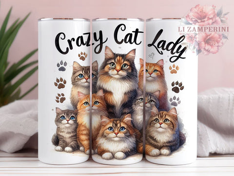 Funny Cat 20oz Tumbler Wrap PNG, Crazy Cat Lady Tumbler Png, Straight & Tapered Tumbler Wrap, Instant Digital Download Sublimation Li Zamperini 