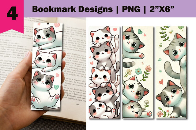 Funny Cat Bookmarks, Funny Cartoon Cat Bookmarks SVG Paper Switch 