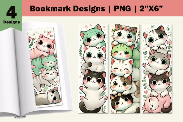 Funny Cat Bookmarks, Funny Cartoon Cat Bookmarks SVG Paper Switch 