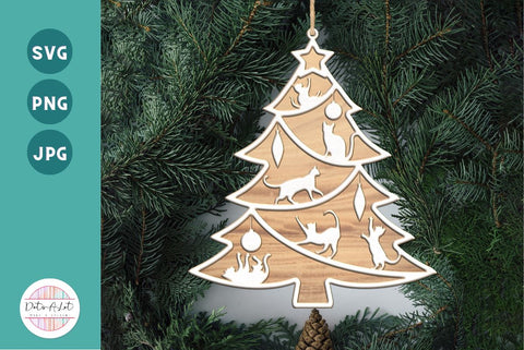 Funny Cat Christmas Tree Ornament SVG Dots-A-Lot 