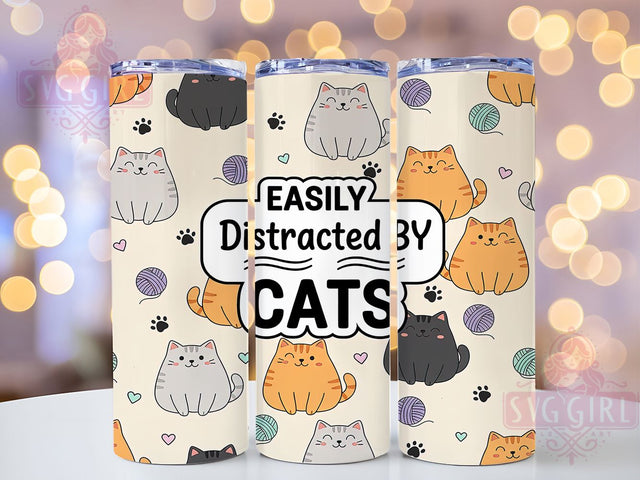 Funny Cat Distraction Tumbler Wrap, Cat Lover Humor, Funny Cat Design, Easily Distracted Quote, Cat Person Gift, 20oz Tumbler Wrap, Cat Meme Sublimation Sublimation SvggirlplusArt 