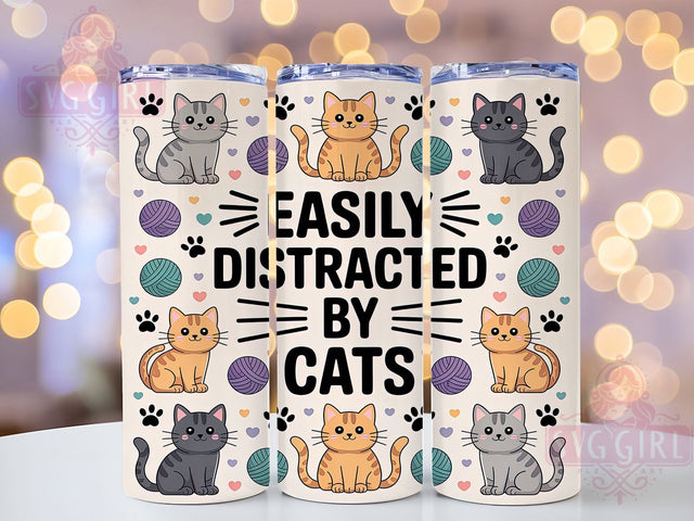 Funny Cat Distraction Tumbler Wrap, Cat Lover Humor, Funny Cat Design, Easily Distracted Quote, Cat Person Gift, 20oz Tumbler Wrap, Cat Meme Sublimation Sublimation SvggirlplusArt 