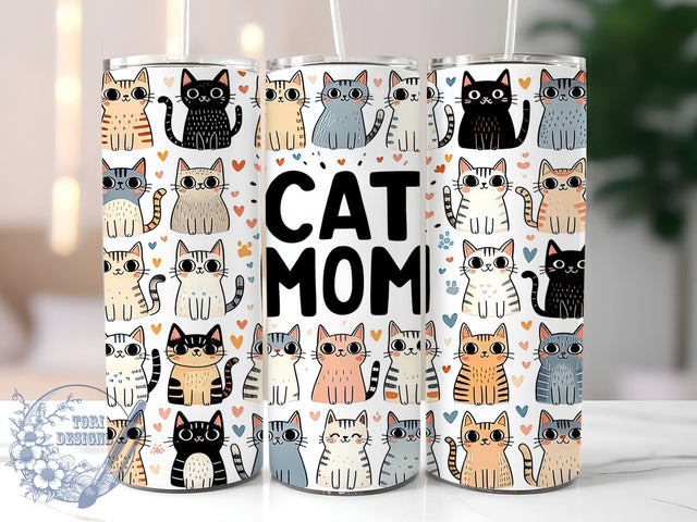 Funny Cat Mom 20oz Skinny Tumbler, Cat Mom Tumbler Png, Straight & Tapered Tumbler Wrap, Instant Digital Download Sublimation ToriDesigns 
