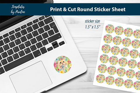Funny Cat Round Sticker Sheet, Cute Cat Digital Sticker SVG Templates by Pauline 