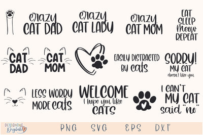 Funny Cat SVG Bundle, Cat Mom svg Files for Cricut, Cute Cat Dad Gift, cat lovers png for tshirts, sublimation, stickers, tote bags SVG Designing Digitals 