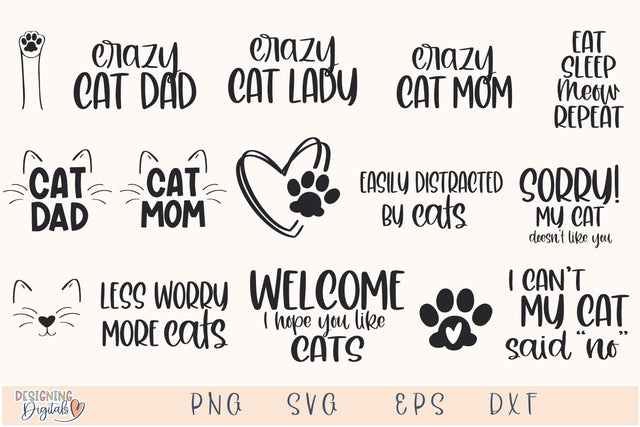 Funny Cat SVG Bundle, Cat Mom svg Files for Cricut, Cute Cat Dad Gift, cat lovers png for tshirts, sublimation, stickers, tote bags SVG Designing Digitals 