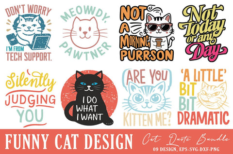 Funny Cat SVG PNG Bundle Design, Cat Design Set SVG FiveStarCrafting 