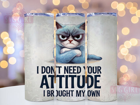 Funny Cat Tumbler, Brought My Own Cat Design, 20 oz Tumbler Wrap, Digital Download, Sublimation PNG, Cat Lover Gift, Humorous Pet Decor, Attitude Cat Tumbler Sublimation SvggirlplusArt 