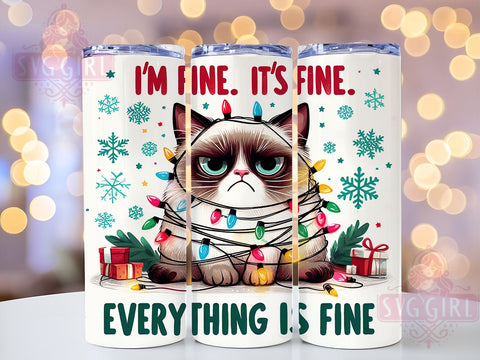 Funny Cat Tumbler, I'm Fine PNG, Everything is Fine Design, Humorous Cat Wrap, 20 oz Tumbler, Sublimation Download, Cat Lover Gift, Cute Cat Decor, Digital Clipart Sublimation SvggirlplusArt 