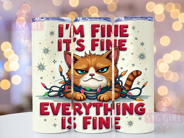 Funny Cat Tumbler, I'm Fine PNG, Everything is Fine Design, Humorous Cat Wrap, 20 oz Tumbler, Sublimation Download, Cat Lover Gift, Cute Cat Decor, Digital Clipart Sublimation SvggirlplusArt 
