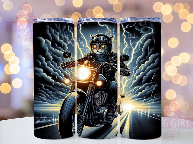 Funny Cat Tumbler Wrap, Motorcycle Cat Design, 20oz Sublimation Wrap, Digital Download Tumbler, Cat Lover Gift, Biker Cat Art, Unique Drinkware, Humorous Tumbler Design Sublimation SvggirlplusArt 