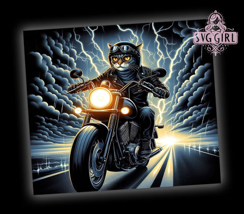 Funny Cat Tumbler Wrap, Motorcycle Cat Design, 20oz Sublimation Wrap, Digital Download Tumbler, Cat Lover Gift, Biker Cat Art, Unique Drinkware, Humorous Tumbler Design Sublimation SvggirlplusArt 