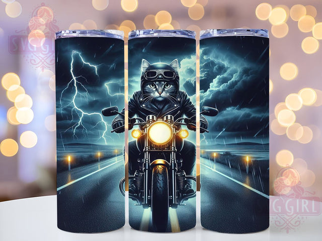 Funny Cat Tumbler Wrap, Motorcycle Cat Design, 20oz Sublimation Wrap, Digital Download Tumbler, Cat Lover Gift, Biker Cat Art, Unique Drinkware, Humorous Tumbler Design Sublimation SvggirlplusArt 