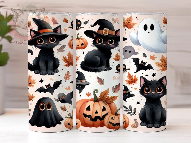 Funny Cats 20 oz Skinny Tumbler Sublimation Design, Straight & Tapered Tumbler Png, Halloween Black Cat Tumbler Png, Digital Download PNG Sublimation Lara' s Designs 