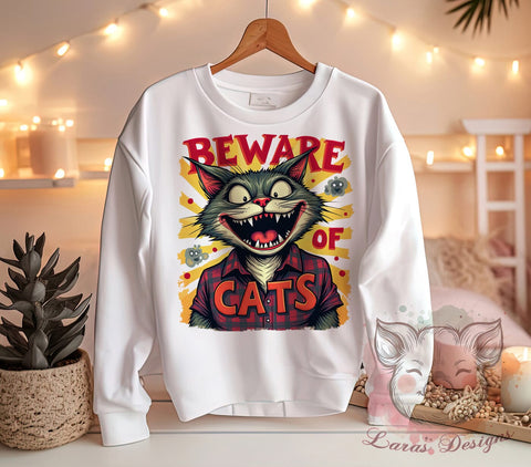 Funny Cats, Beware of Cats, Cat PNG, Sublimation Design, Digital Download, Cat Lovers, Pet Humor, Cute Cat Art Sublimation Lara' s Designs 