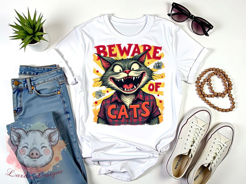 Funny Cats, Beware of Cats, Cat PNG, Sublimation Design, Digital Download, Cat Lovers, Pet Humor, Cute Cat Art Sublimation Lara' s Designs 