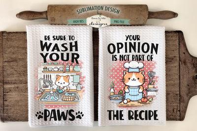 Funny Cats Kitchen Dish Towel Sublimation Design - Wash Your Paws Sublimation Ewe-N-Me Designs 