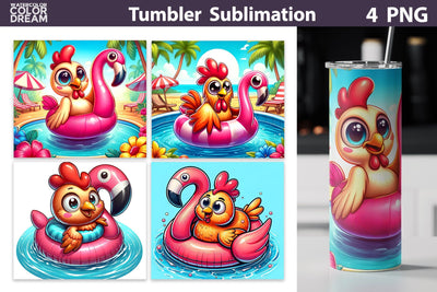 Funny Chicken Beach Tumbler | Tropical Summer Tumbler Wrap Sublimation WatercolorColorDream 