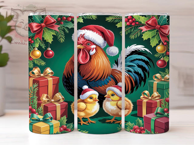 Funny Chicken Christmas Tumbler, Farm Holiday Wrap, Funny Poultry Sublimation Design, Festive Hen Cup, 20Oz Skinny Tumbler Wrap, Barnyard Christmas Mug, Holiday Chicken Design Sublimation Lara' s Designs 