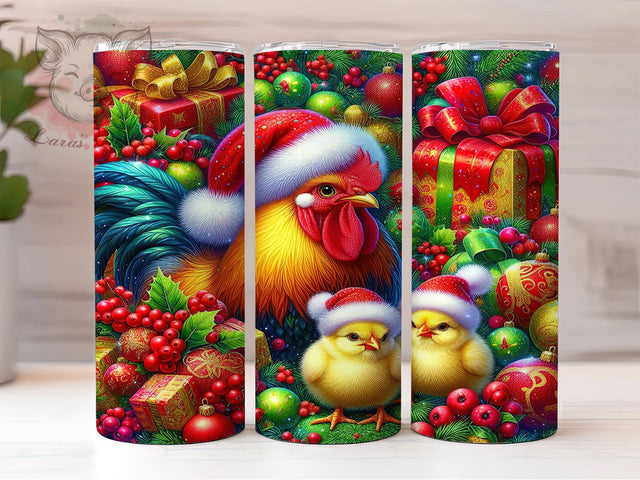 Funny Chicken Christmas Tumbler, Farm Holiday Wrap, Funny Poultry Sublimation Design, Festive Hen Cup, 20Oz Skinny Tumbler Wrap, Barnyard Christmas Mug, Holiday Chicken Design Sublimation Lara' s Designs 